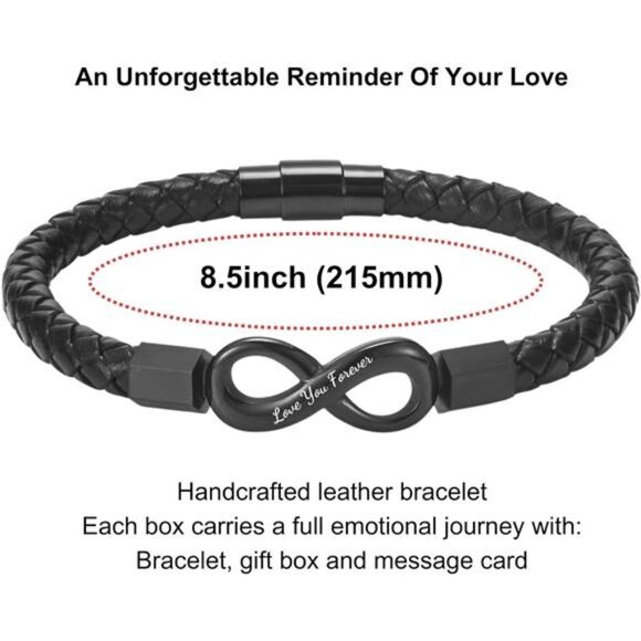 mens braided leather bracelet infinity love gift for him boyfriend husband jewel - Picture 5 of 7